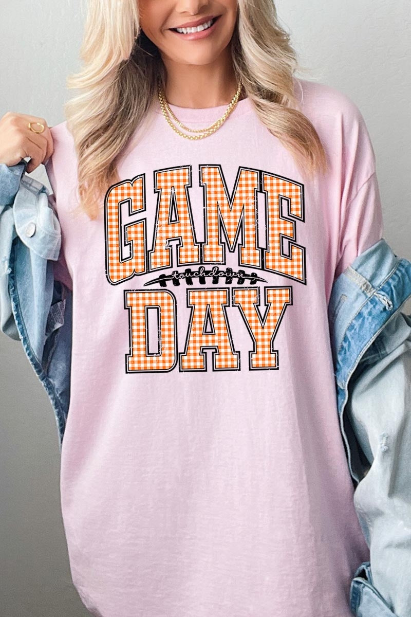 5000-E3129 Orange Gingham Game Day Graphic Heavy Cotton Tee $9
