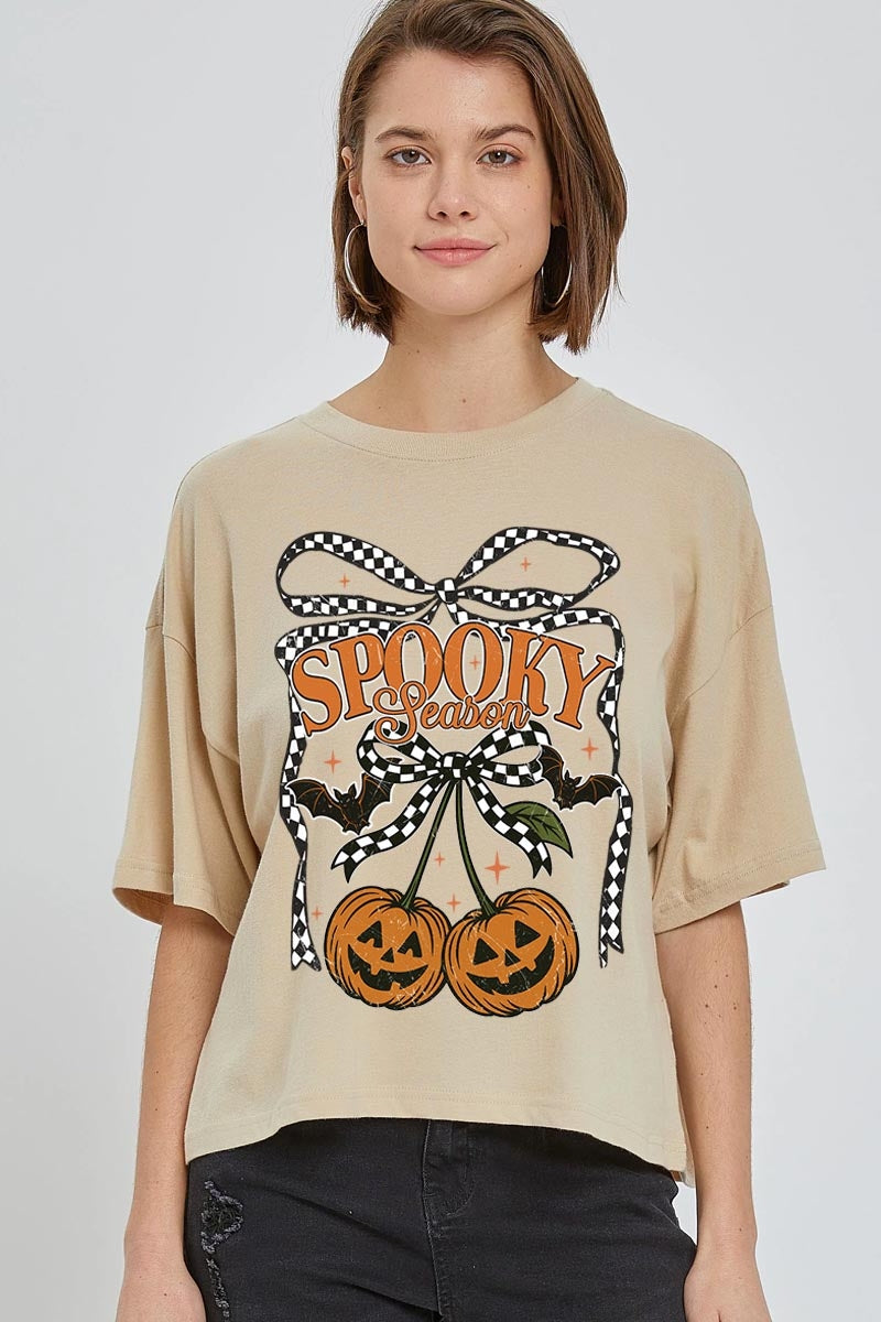 CTS-E3085 Pumpkin Cherries Graphic Relaxed Crop Top $11