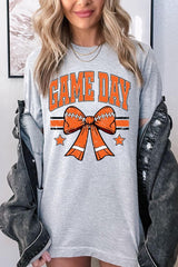 US3001-E3064 Orange Game Day Football Bow Graphic Tee $12.5