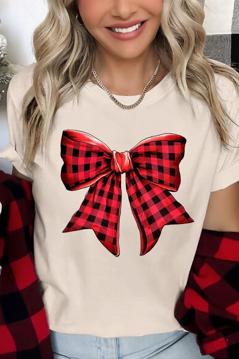 US3001P-E3198 Red Buffalo Plaid Bow Graphic Plus Tee $16