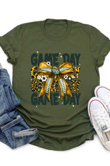 US3001P-E3090 Yellow Football Game Day Bow Graphic Plus Tee $16