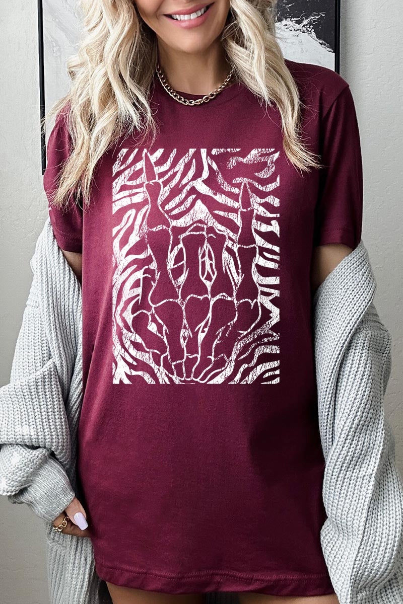 US3001P-E3177 Skeleton Hands Zebra Graphic Plus Tee $16