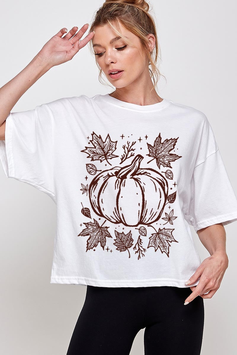 CTS-E3162 Fall Pumpkin Graphic Relaxed Crop Top $11