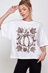 CTS-E3162 Fall Pumpkin Graphic Relaxed Crop Top $11