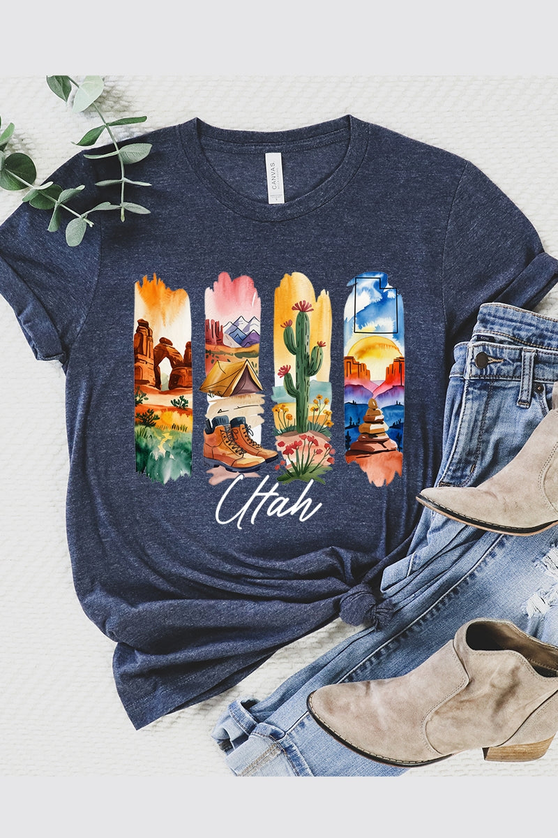 US3001P-E3061UT Utah State Brushstroke Graphic Plus Tee $16