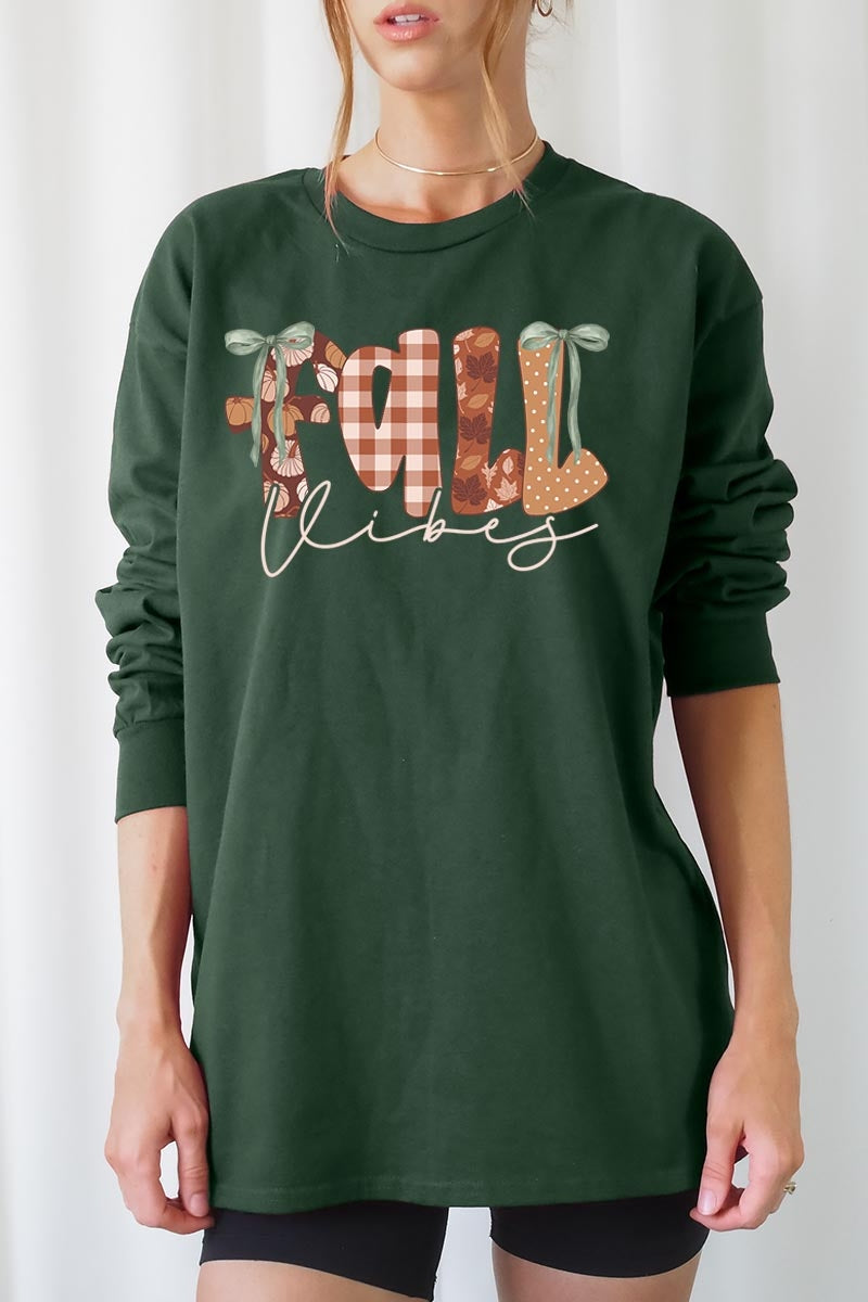 UL240-E3071 Fall Vibes Rustic Script Graphic Long Sleeve Tee $13.75