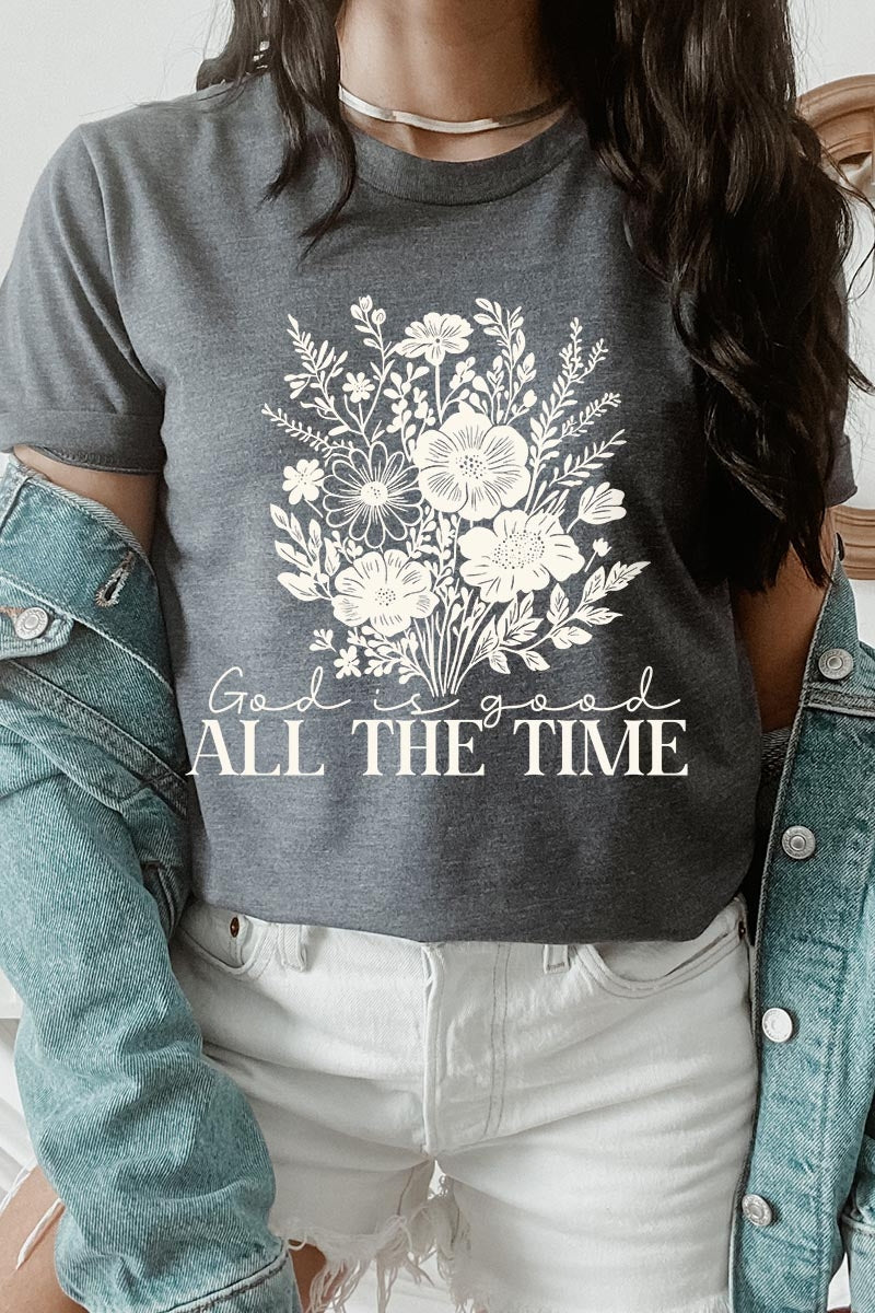 US3001P-E3116 God Is Good Floral Graphic Plus Tee $16