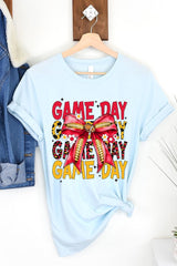 US3001-E3091 Red Yellow Football Game Day Bow Graphic Tee $12.5