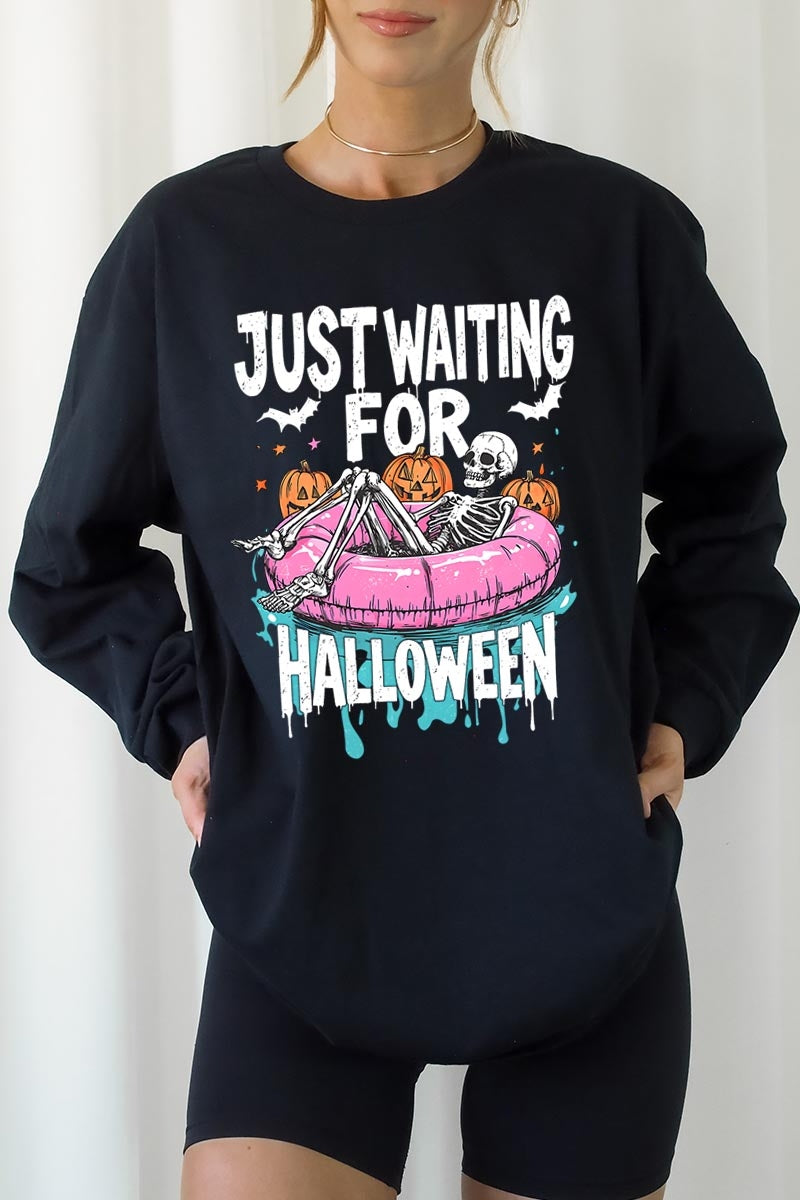 UL240-E3138 Just Waiting For Halloween Graphic Long Sleeve Tee $13.75