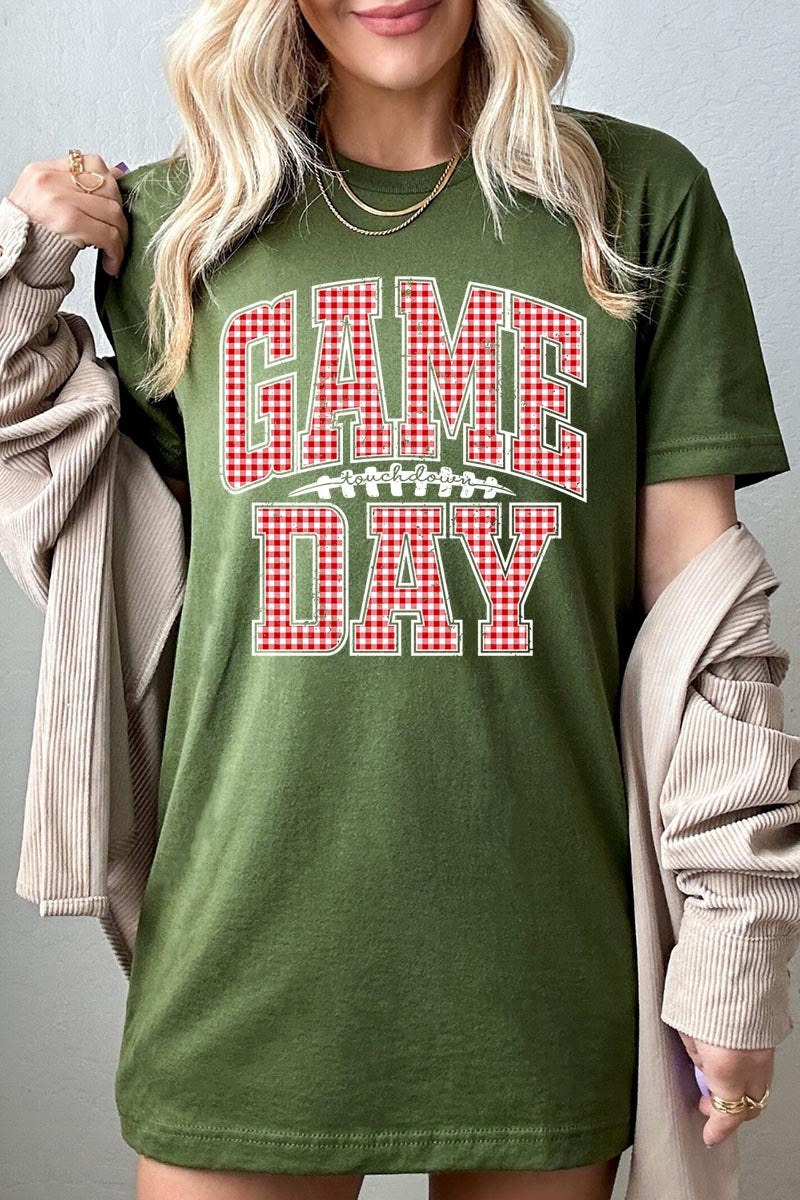 US3001P-E3126 Red Gingham Game Day Graphic Plus Tee $16
