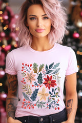 US3001P-E3186 Floral Christmas Graphic Plus Tee $16