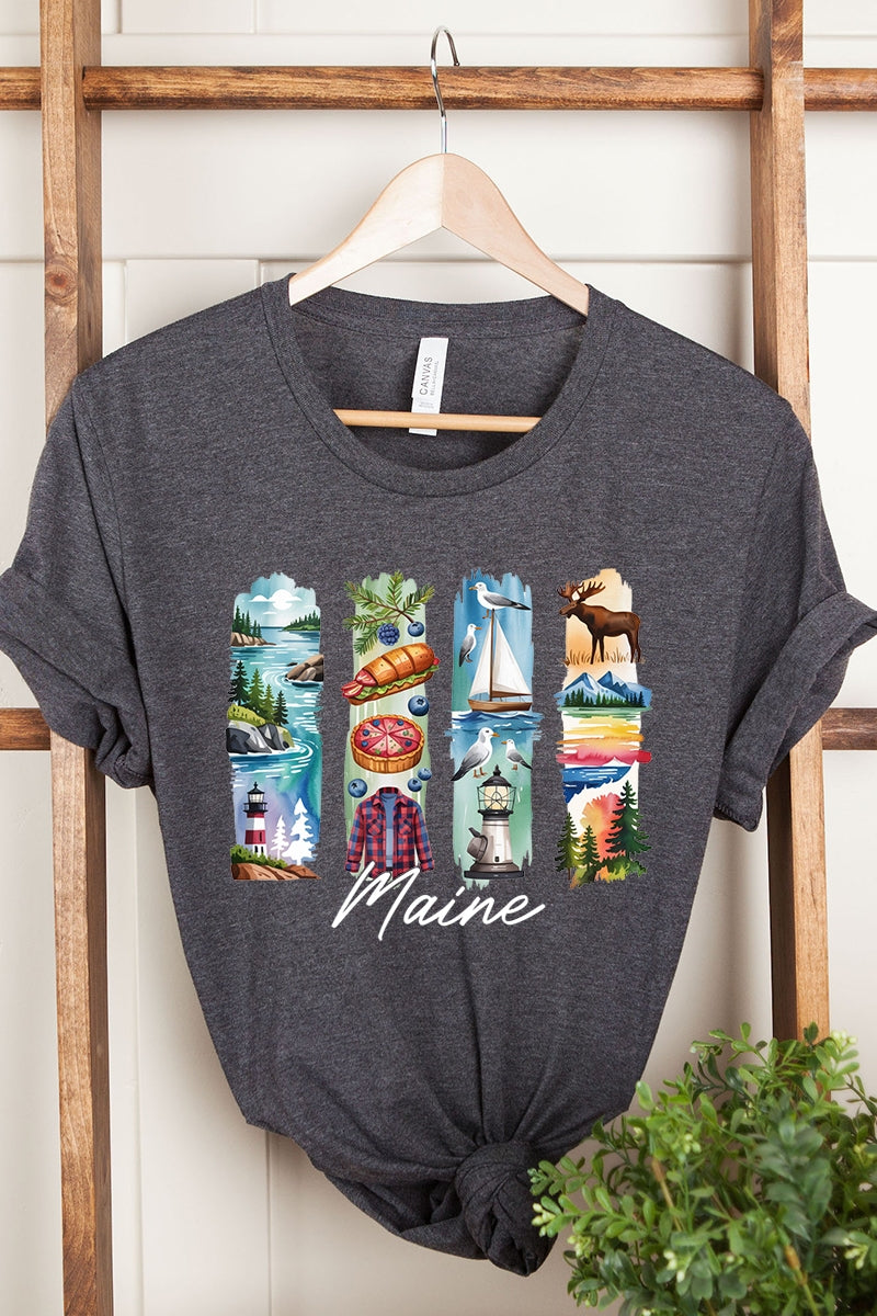 US3001P-E3061ME Maine State Brushstroke Graphic Plus Tee $16