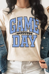 US3001-E3130 Blue Gingham Game Day Graphic Tee $12.5