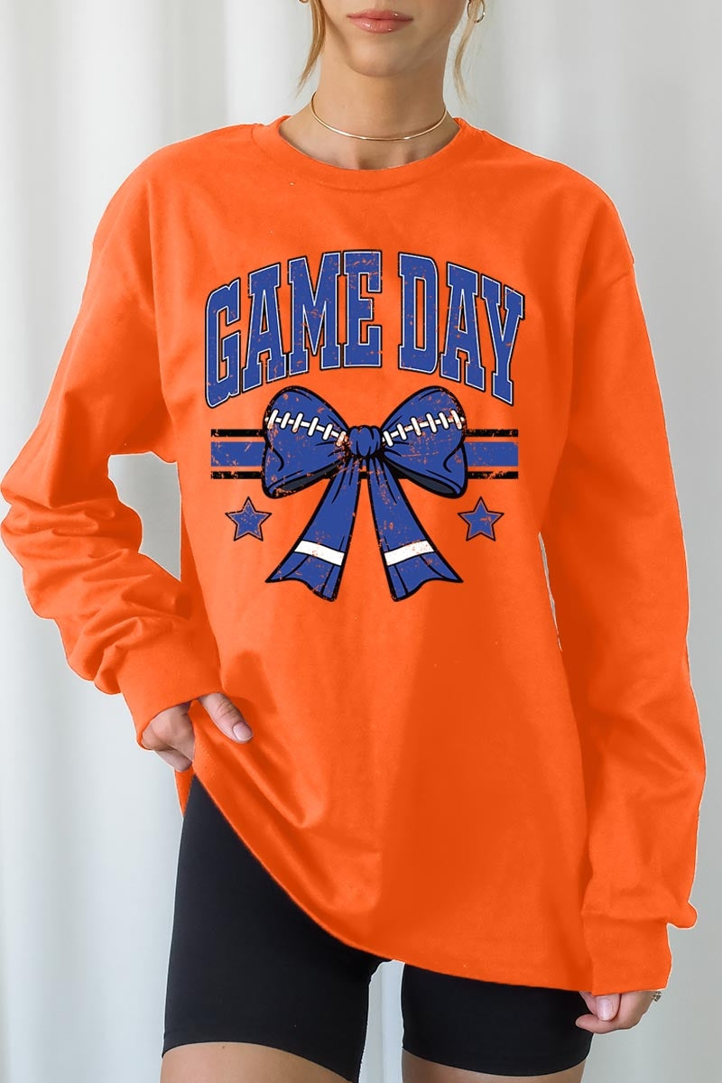 UL240P-E3065 Blue Game Day Football Bow Plus Long Sleeve Tee $17