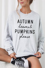 UL240-E3158 Autumn Leaves Pumpkins Graphic Long Sleeve Tee $13.75