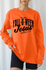 UL240-E3143 Are You Fall O Ween Jesus Graphic Long Sleeve Tee $13.75