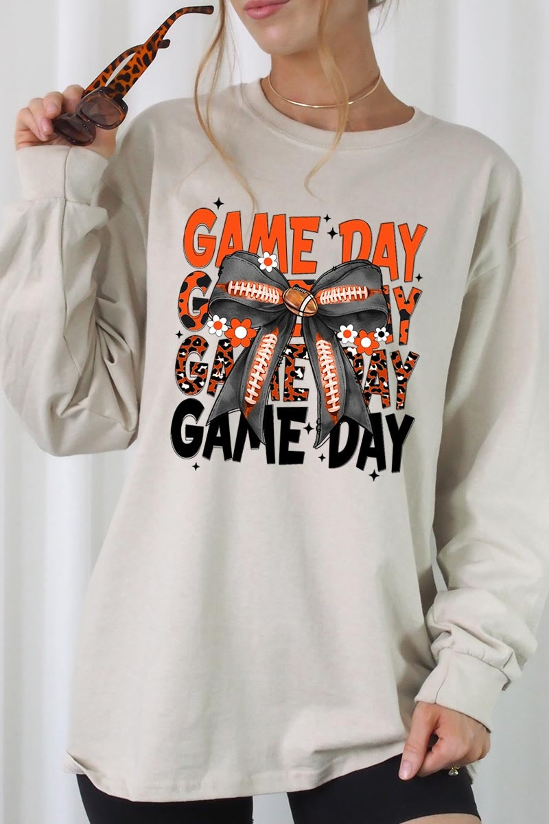 UL240P-E3088 Orange Black Football Bow Plus Long Sleeve Tee $17