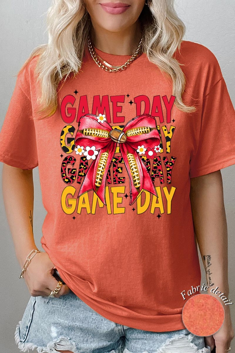 5000-E3091 Red Yellow Football Game Day Bow Heavy Cotton Tee $9