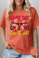 5000P-E3091 Red Yellow Football Bow Plus Heavy Cotton Tee $12.75