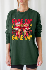 UL240-E3091 Red Yellow Football Game Day Bow Long Sleeve Tee $13.75