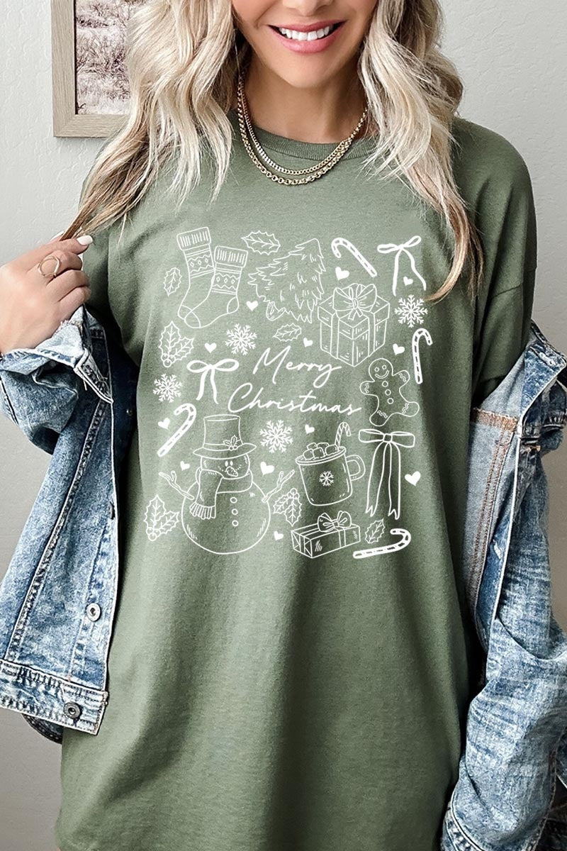 5000-E3181 Christmas Doodle Graphic Heavy Cotton Tee $9