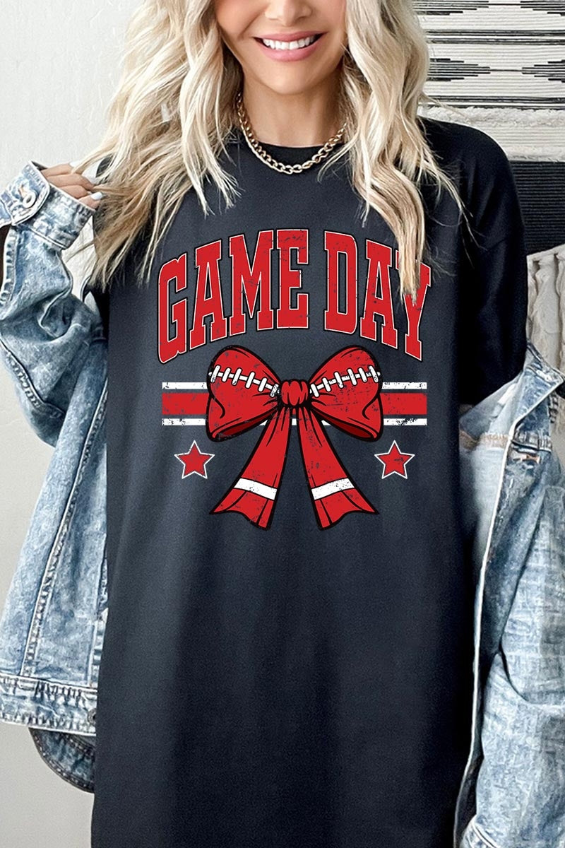 5000P-E3062 Red Football Bow Graphic Plus Heavy Cotton Tee $12.75