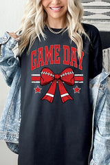 5000P-E3062 Red Football Bow Graphic Plus Heavy Cotton Tee $12.75