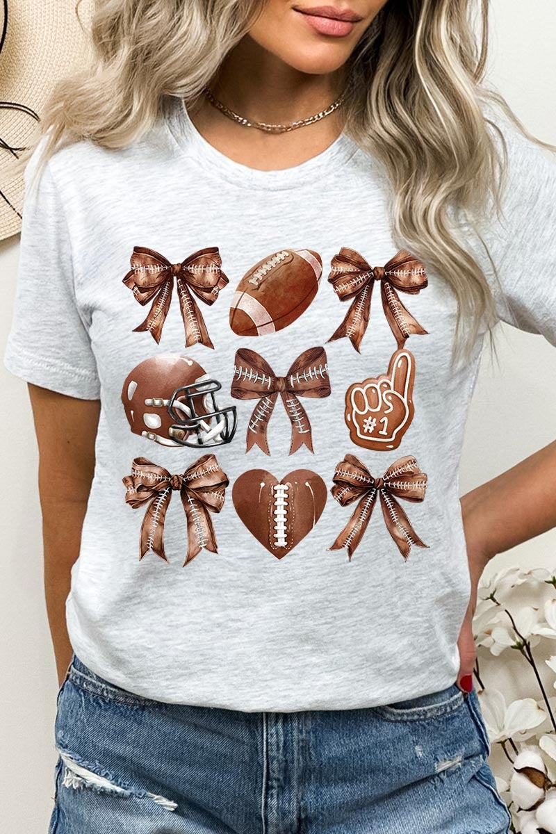 US3001-E3054 Cute Football and Bow Graphic Tee $12.5