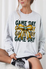 UL240P-E3090 Yellow Football Game Day Bow Plus Long Sleeve Tee $17