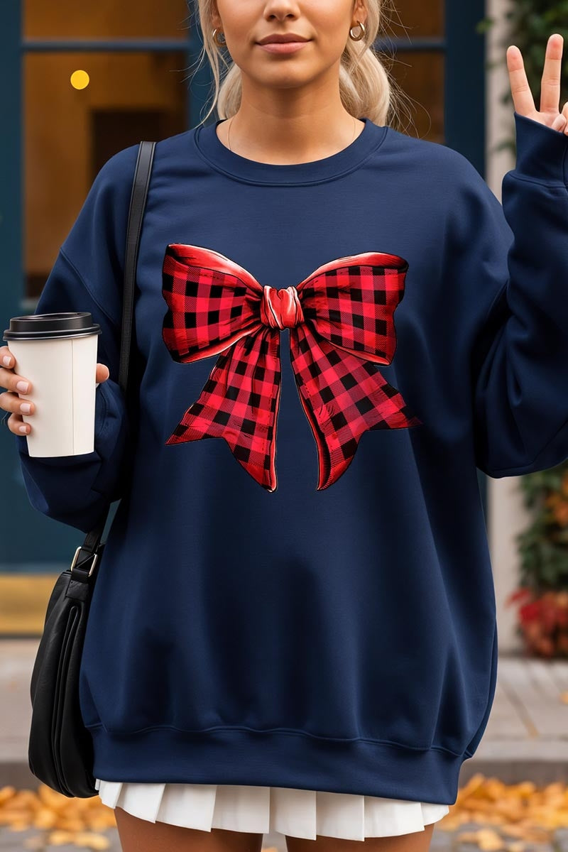 UL180P-E3198 Red Buffalo Plaid Bow Graphic Plus Sweatshirt $25