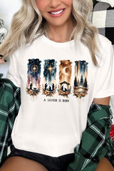 US3001P-E3204 Savior Is Born Nativity Graphic Plus Tee $16