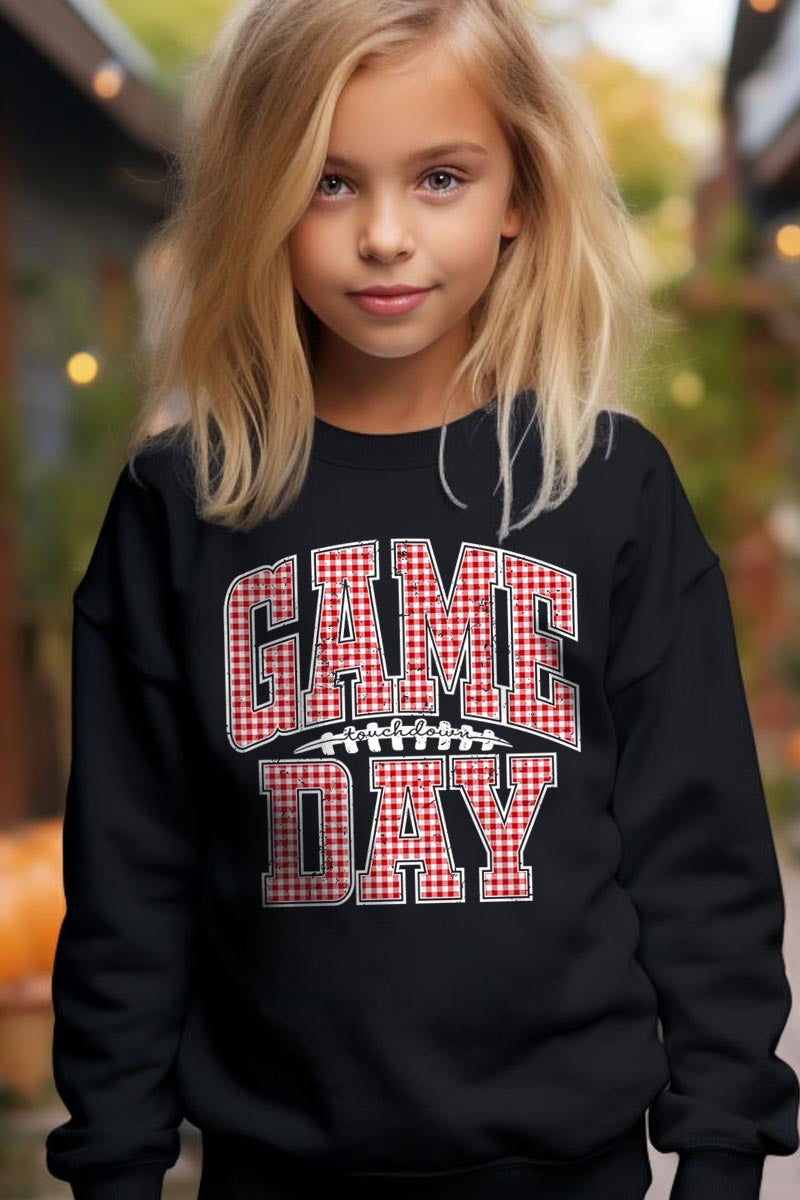 UL180B-E3126Z Red Gingham Game Day Kids Graphic Sweatshirt $20