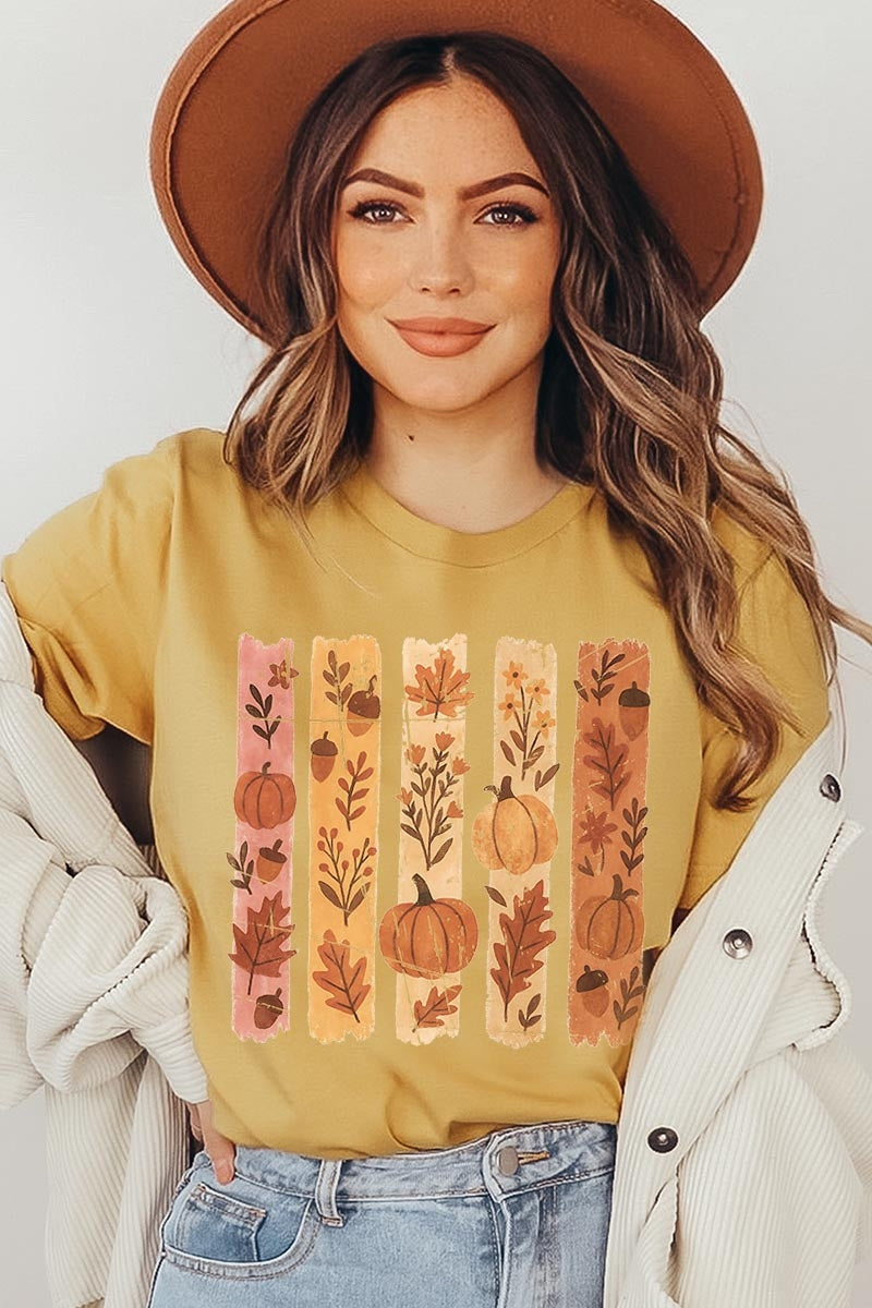 US3001P-E3110 Brushstroke Boho Fall Graphic Plus Tee $16