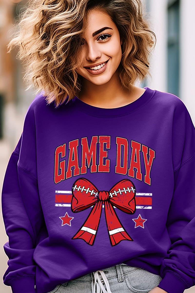 UL180P-E3062 Red Game Day Football Bow Graphic Plus Sweatshirt $25