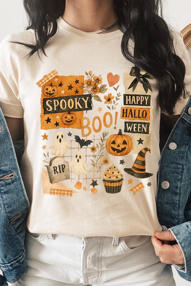 US3001P-E3084 Halloween collage Graphic Plus Tee $16