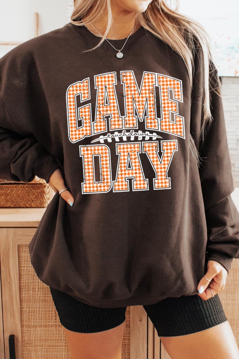 UL180-E3129 Orange Gingham Game Day Graphic Sweatshirt $20