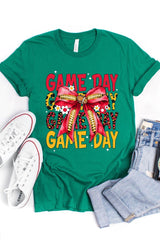 US3001P-E3091 Red Yellow Football Game Day Bow Graphic Plus Tee $16