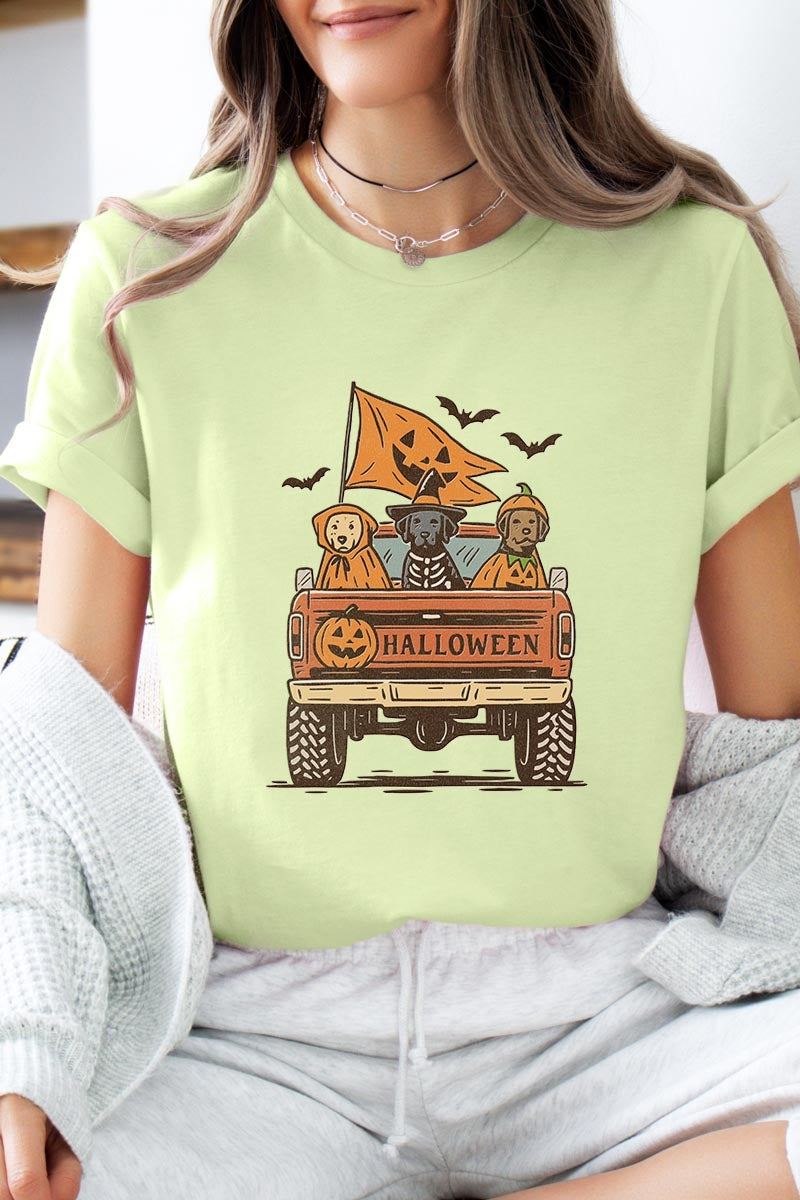 US3001-E3150 Halloween Truck Dogs Graphic Tee $12.5