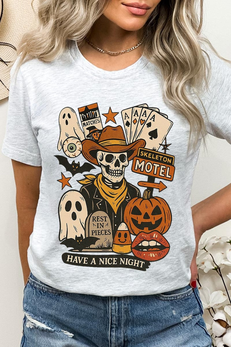 US3001-E3107 Spooky Western Skeleton Graphic Tee $12.5