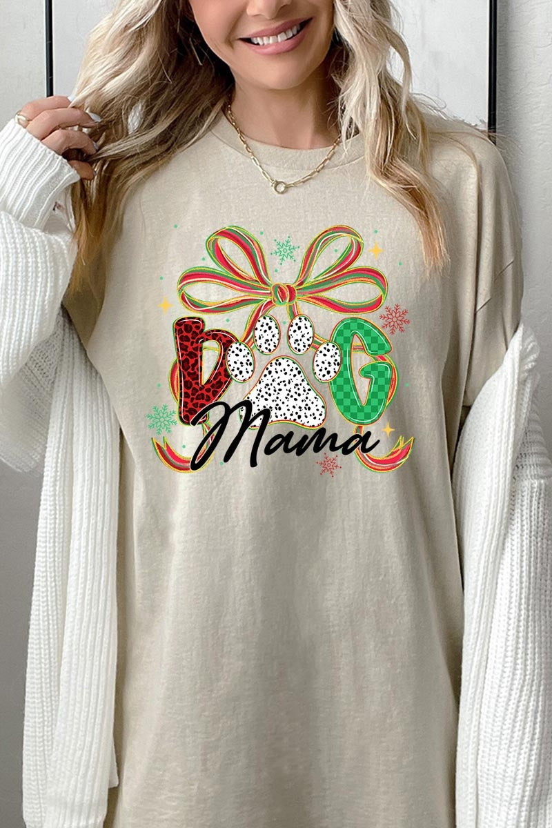 5000-E3194 Dog Mama Christmas Paw Graphic Heavy Cotton Tee $9