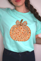 US3001-E3135 Floral Fall Pumpkin Graphic Tee $12.5