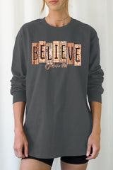 UL240P-E3167 Believe Fall Christian Graphic Plus Long Sleeve Tee $17