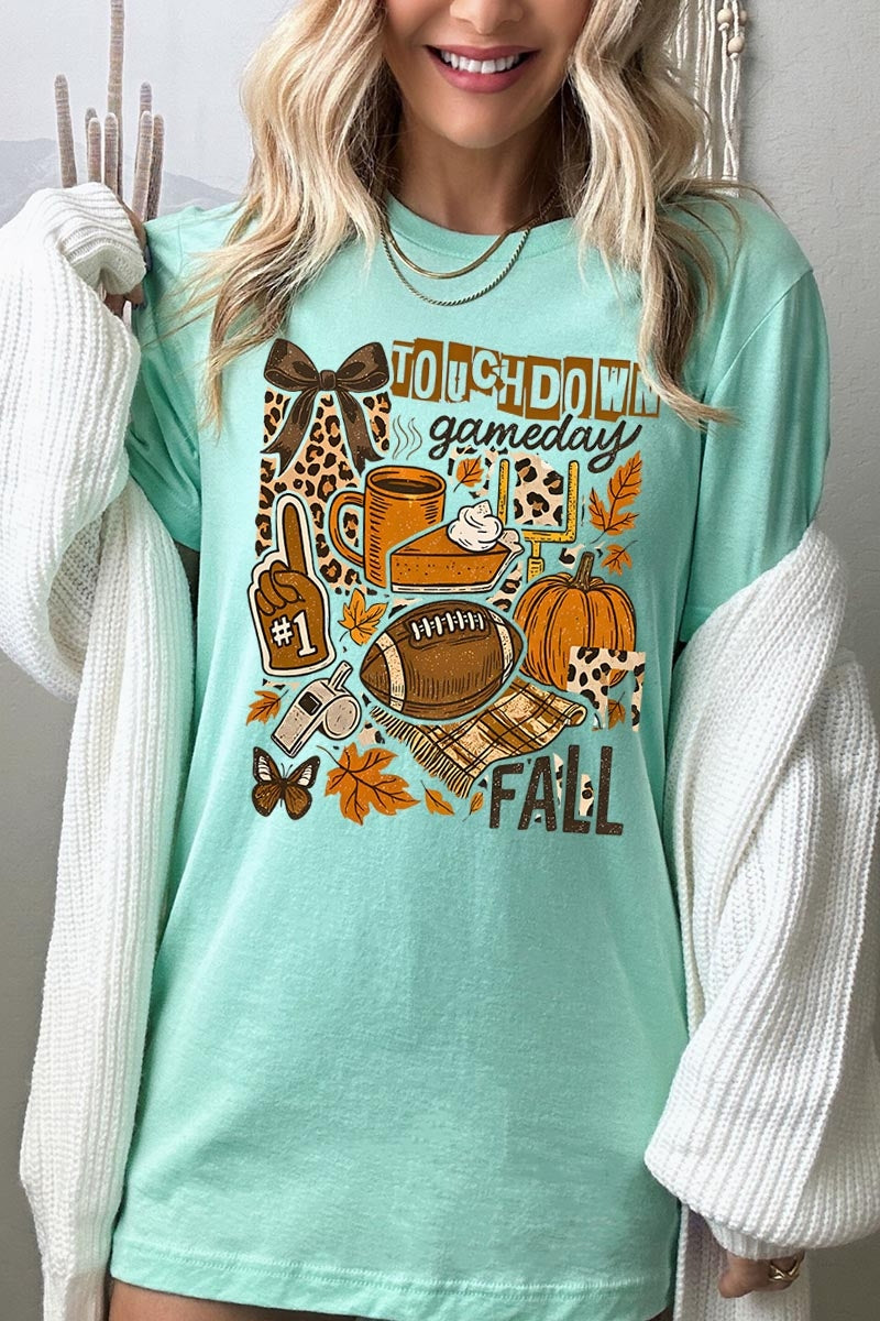US3001-E3134 Fall Football Collage Graphic Tee $12.5