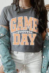 US3001P-E3129 Orange Gingham Game Day Graphic Plus Tee $16