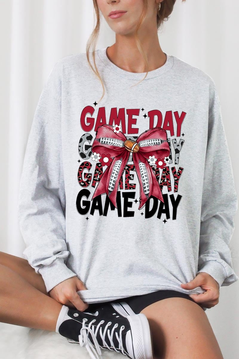 UL240P-E3093 Red Silver Football Bow Plus Long Sleeve Tee $17