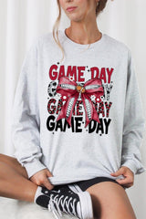 UL240P-E3093 Red Silver Football Bow Plus Long Sleeve Tee $17
