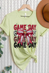 US3001-E3093 Red Silver Football Game Day Bow Graphic Tee $12.5