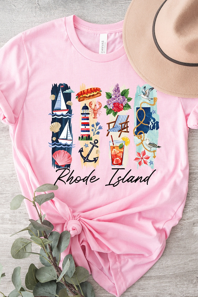 US3001-E3061RI Rhode Island State Brushstroke Graphic Tee $12.5