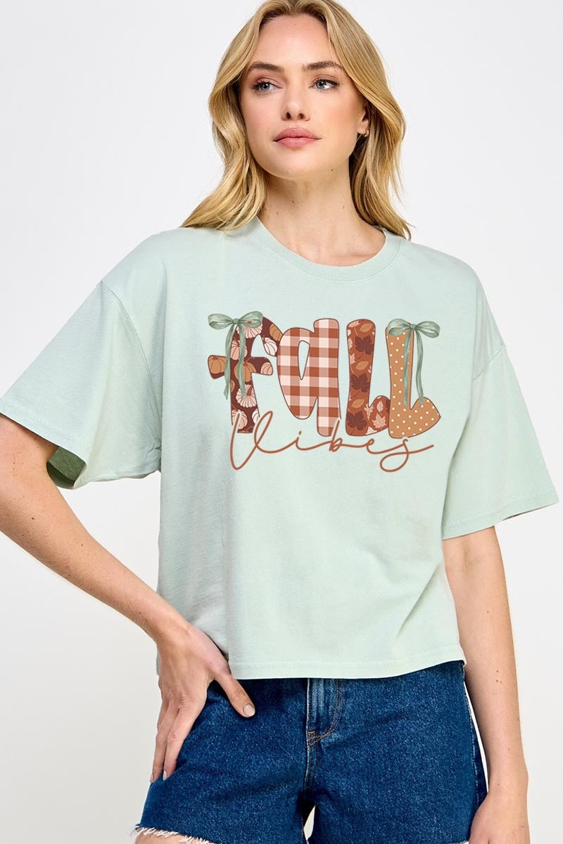 CTS-E3071 Fall Vibes Rustic Script Graphic Relaxed Crop Top $11