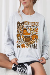 UL240P-E3134 Fall Football Collage Graphic Plus Long Sleeve Tee $17